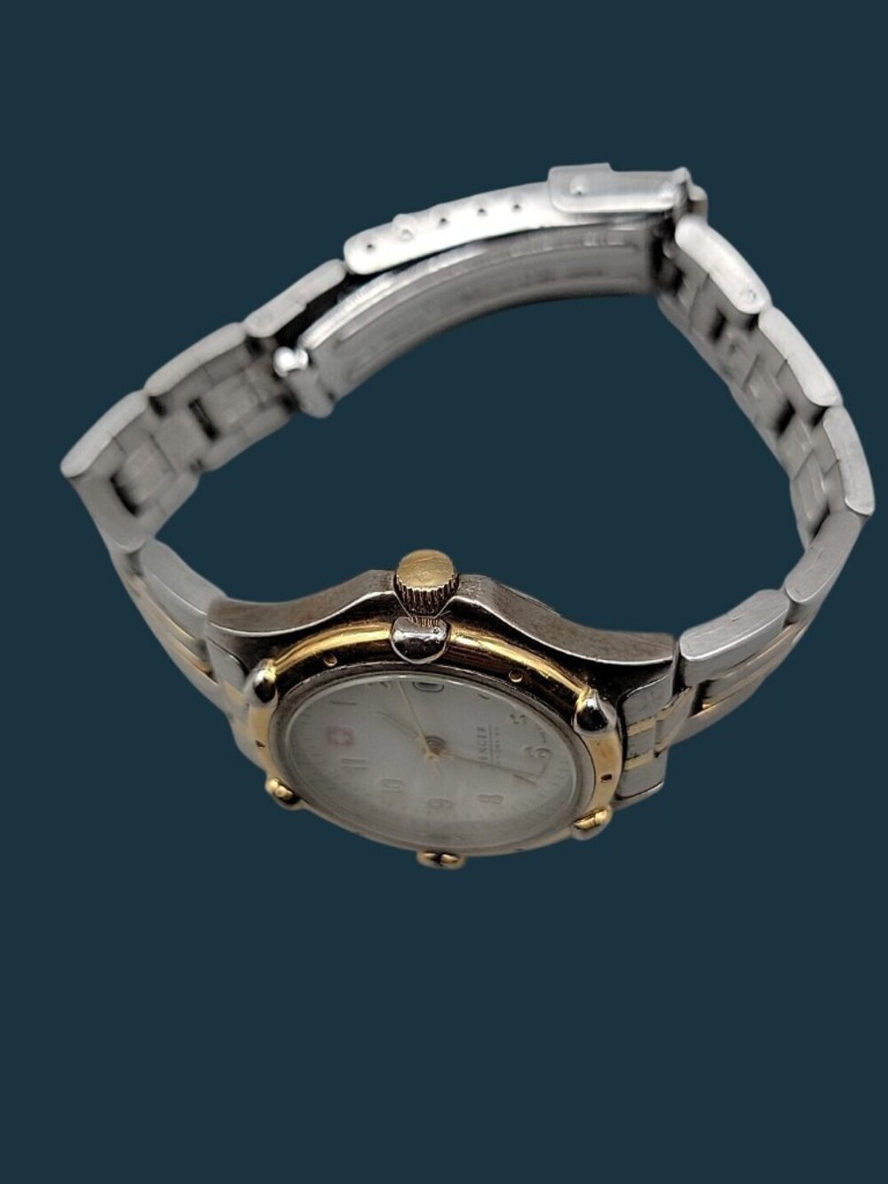 Vtg Wenger SAK Design Ladies Watch Two Tone Date White Dial 100M Water Res 29mm - Picture 13 of 15